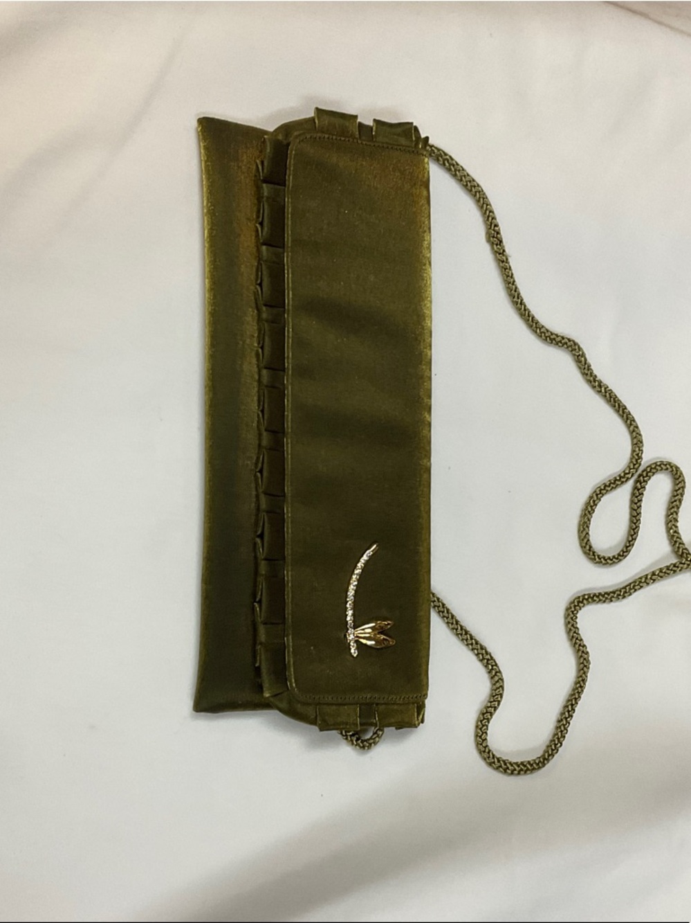 Olive Green Satin Evening Clutch with Chain Strap